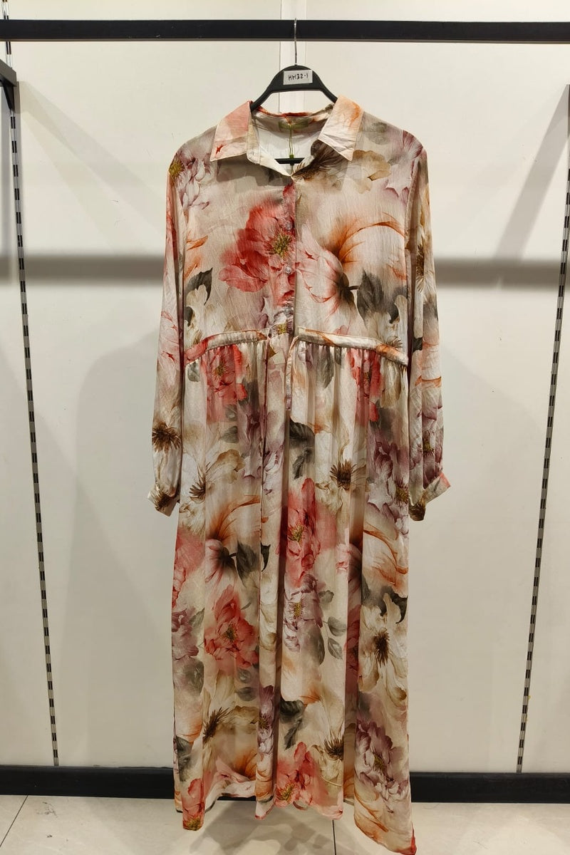 Robe longue imprimée fleurie avec ceinture ajustable