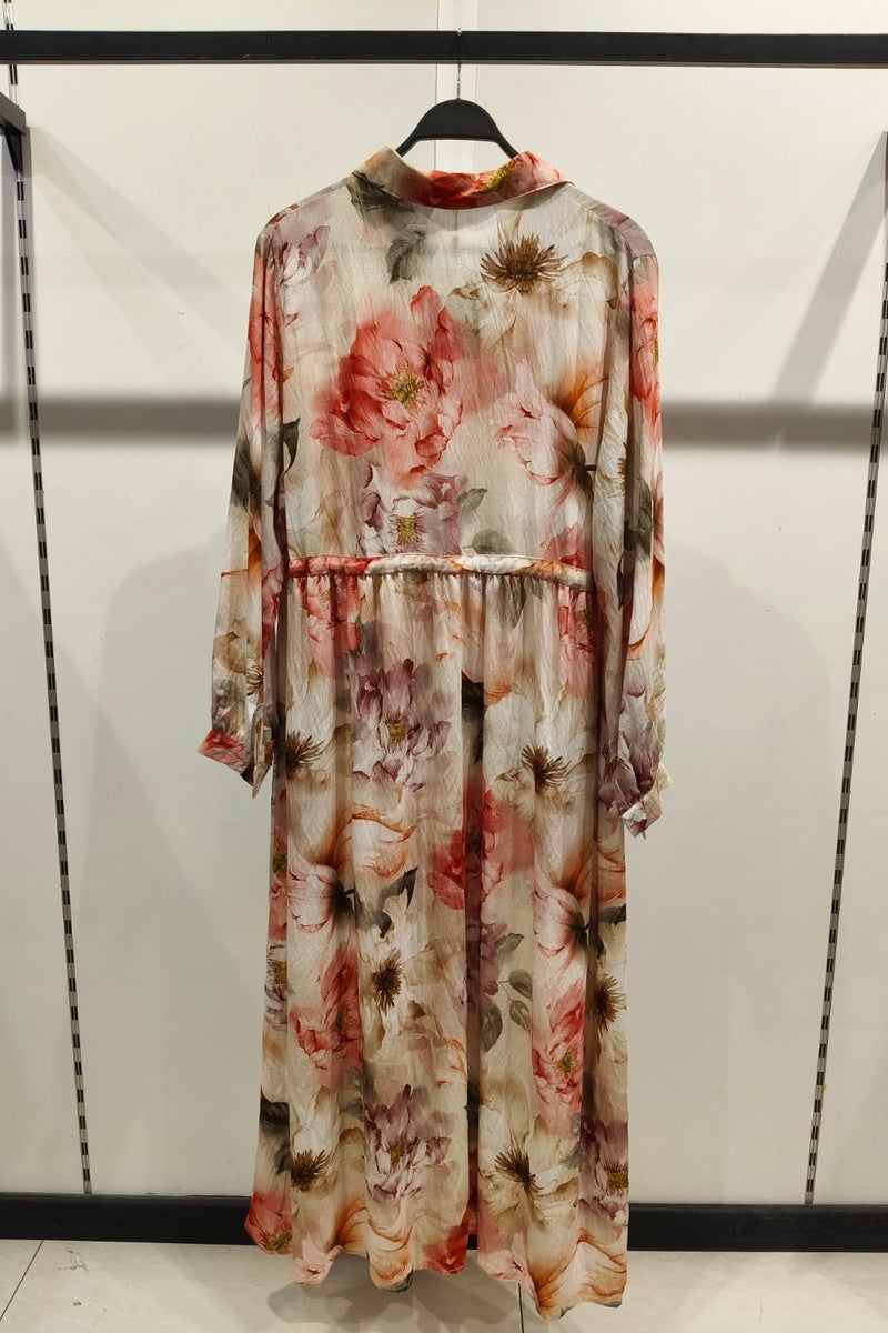 Robe longue imprimée fleurie avec ceinture ajustable