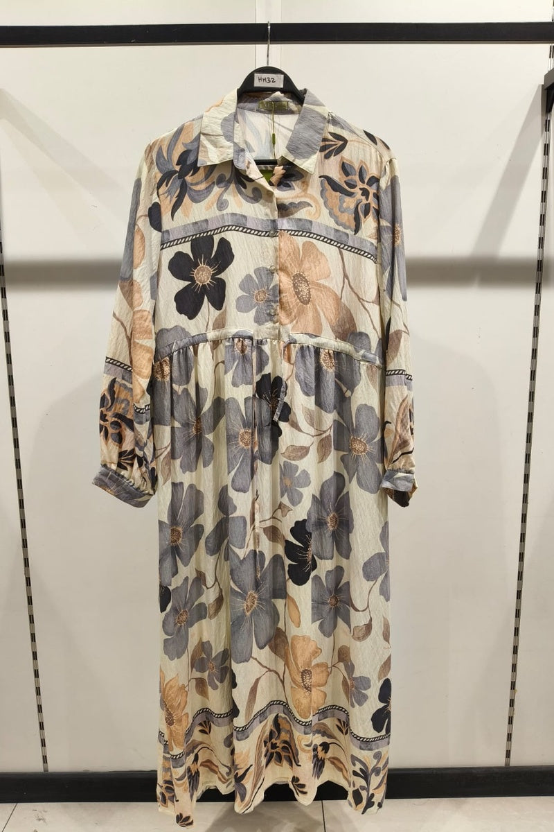 Robe longue imprimée fleurie avec ceinture ajustable