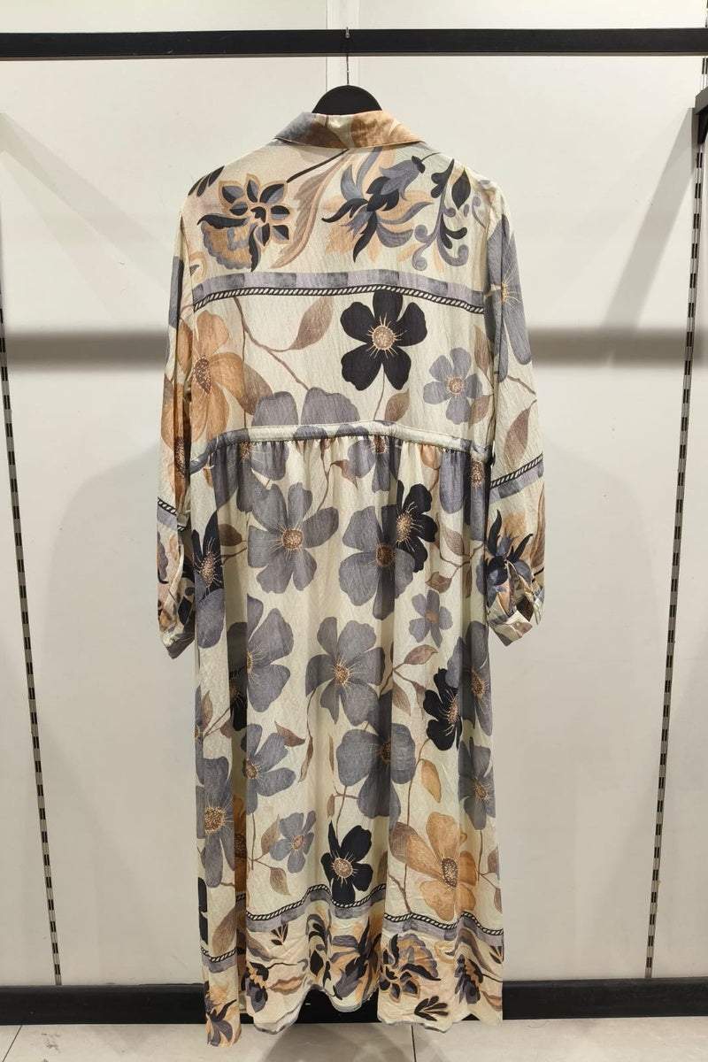 Robe longue imprimée fleurie avec ceinture ajustable