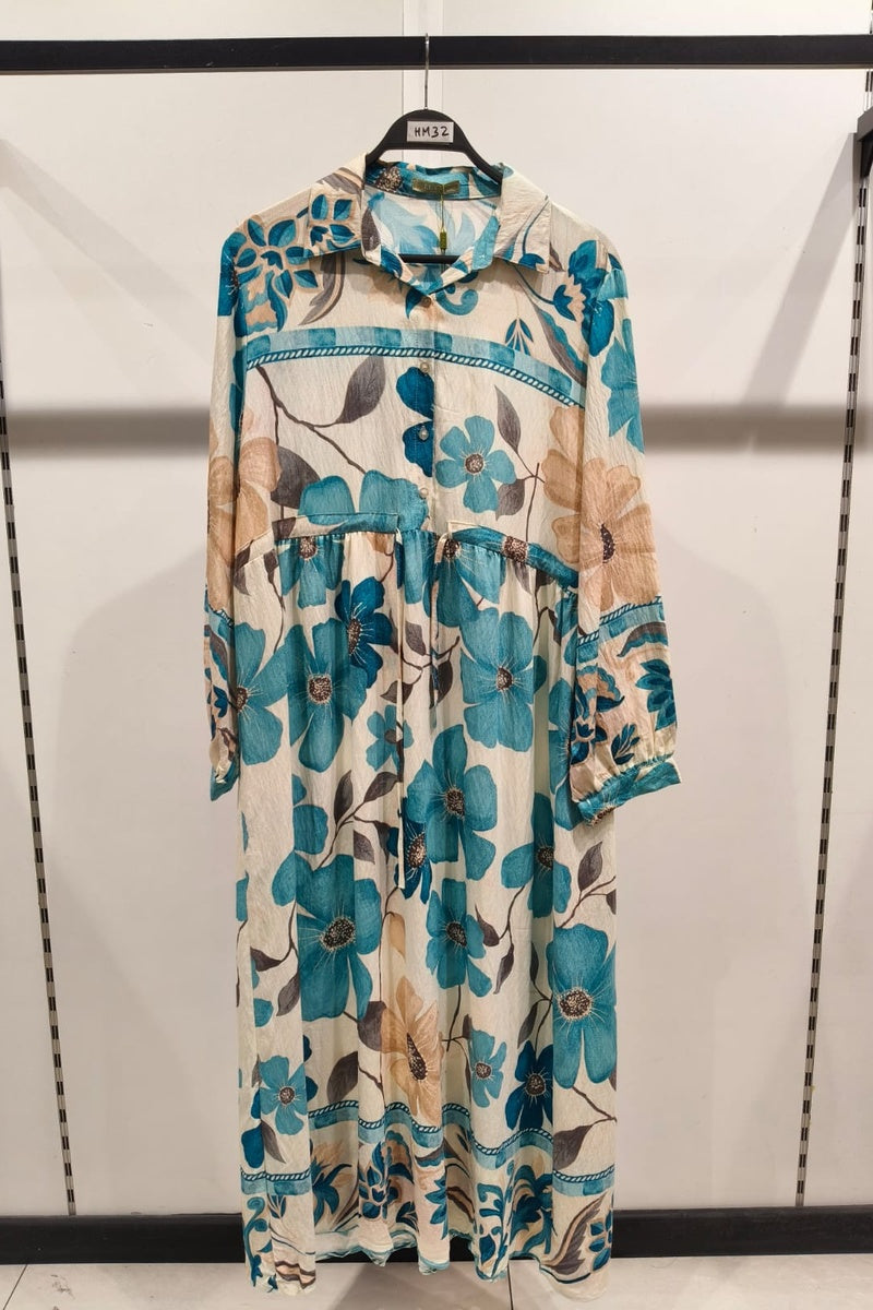 Robe longue imprimée fleurie avec ceinture ajustable