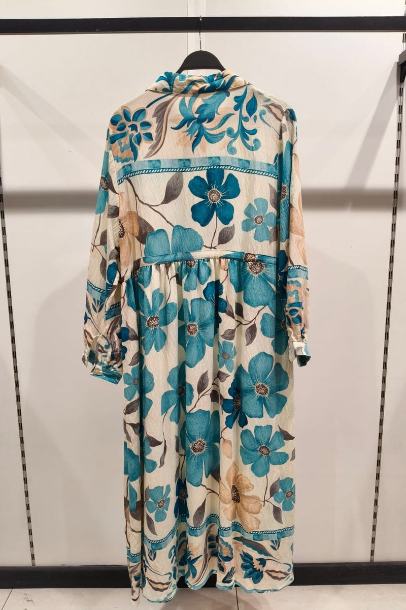 Robe longue imprimée fleurie avec ceinture ajustable