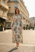 Robe longue imprimée fleurie avec ceinture ajustable