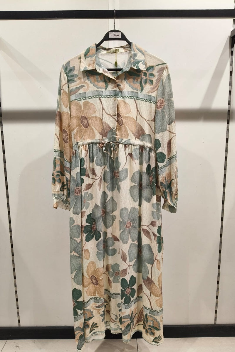 Robe longue imprimée fleurie avec ceinture ajustable