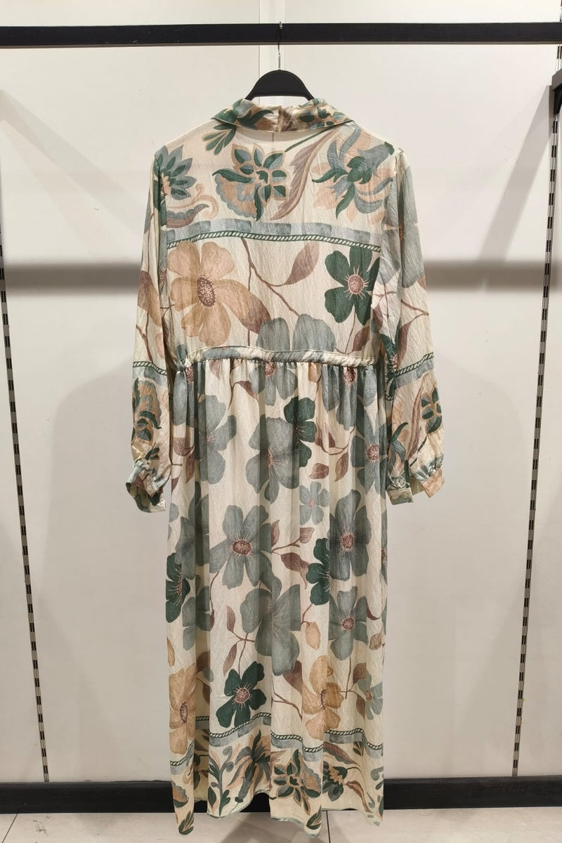Robe longue imprimée fleurie avec ceinture ajustable