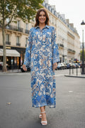 Robe longue imprimée fleurie col chemise