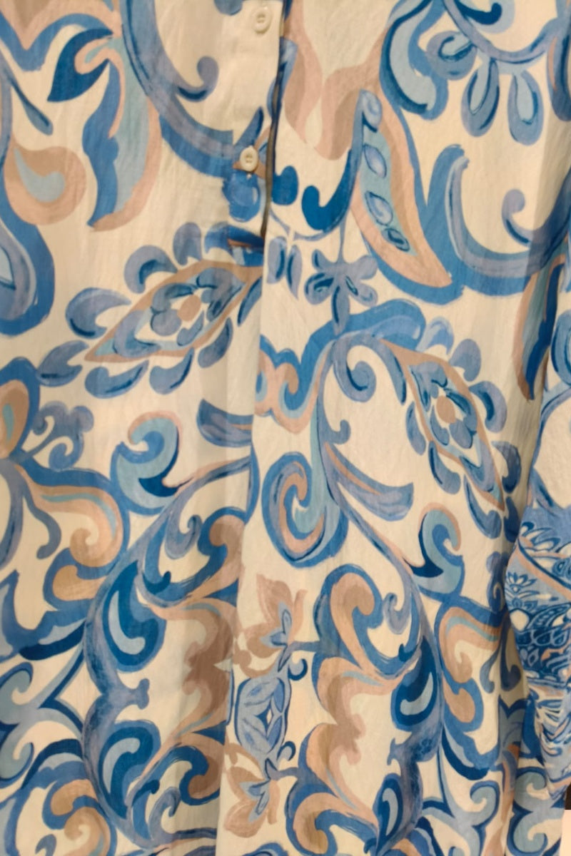 Robe longue imprimée fleurie col chemise