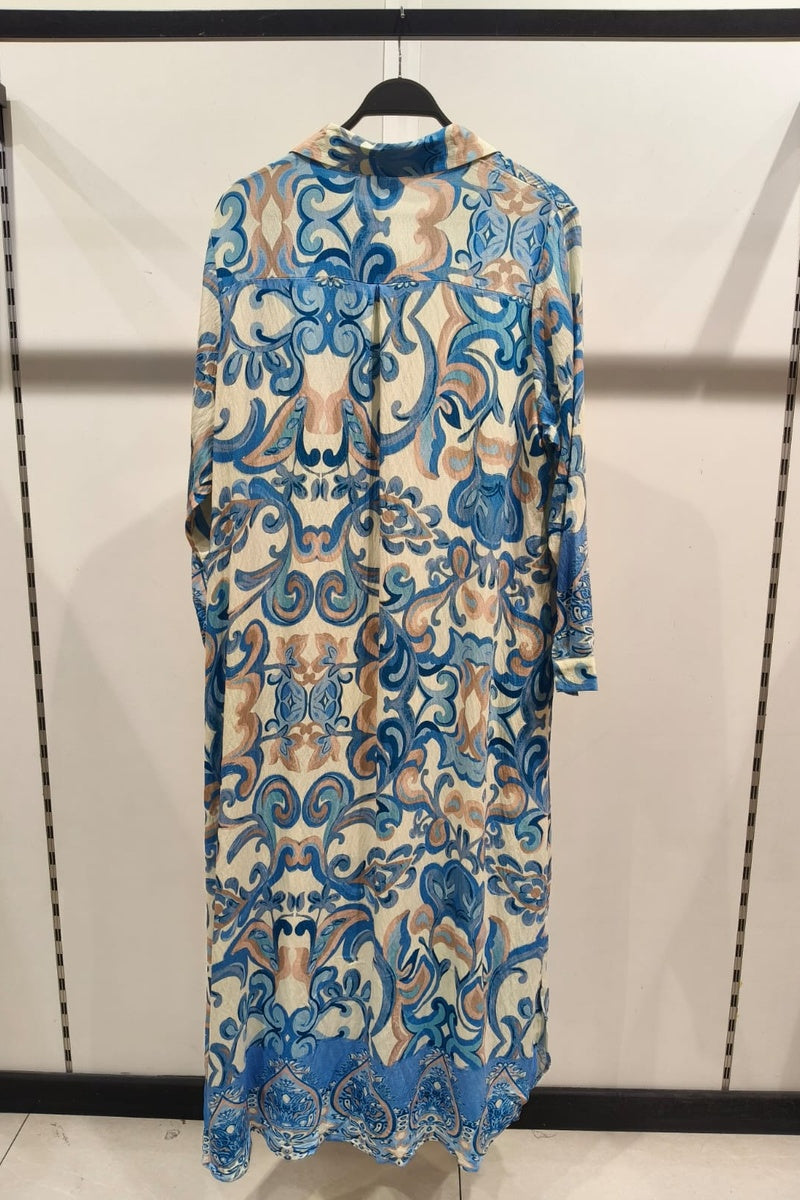 Robe longue imprimée fleurie col chemise