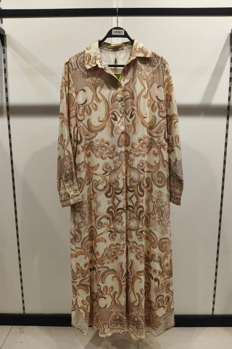 Robe longue imprimée fleurie col chemise