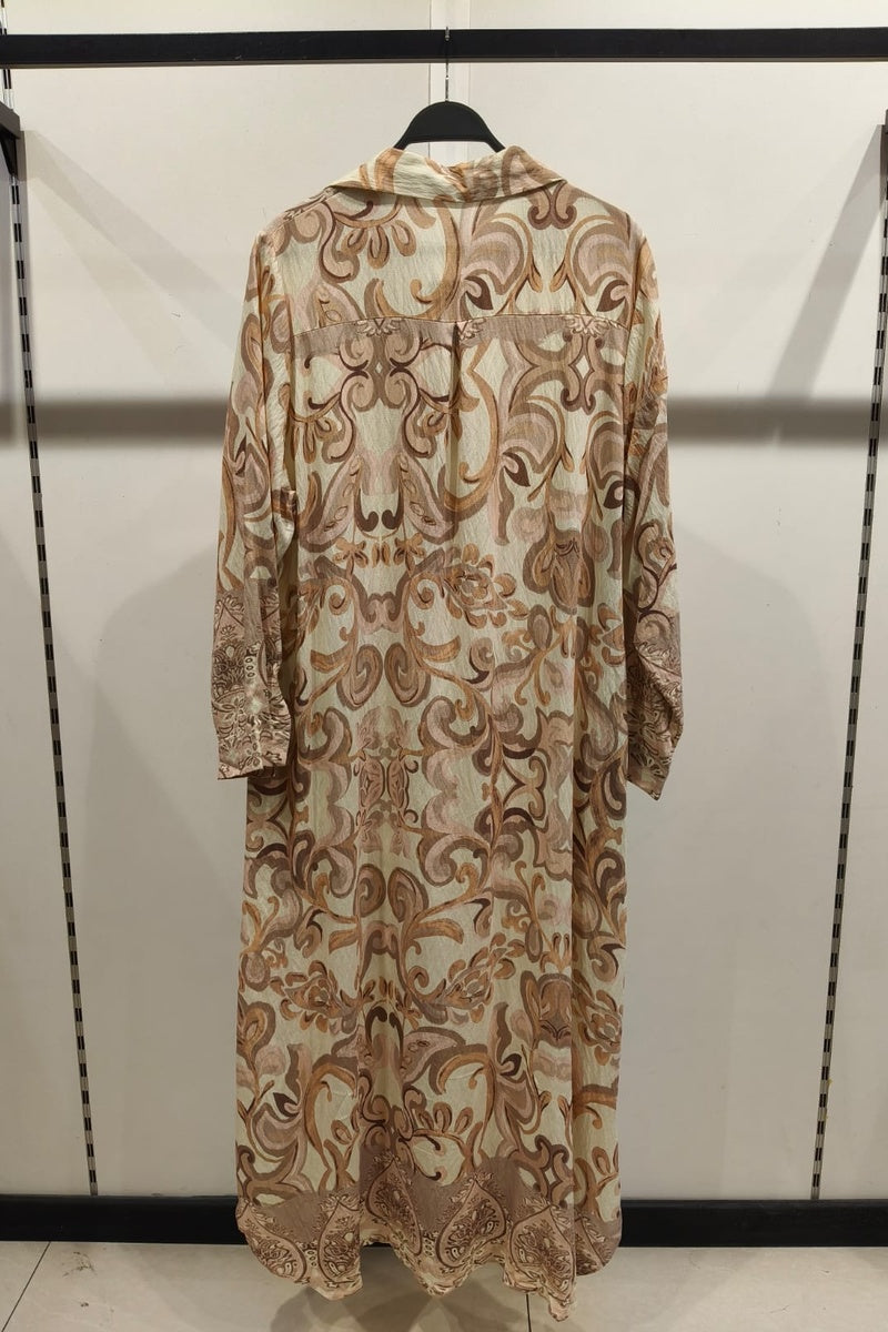 Robe longue imprimée fleurie col chemise