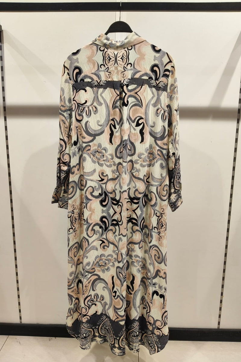 Robe longue imprimée fleurie col chemise