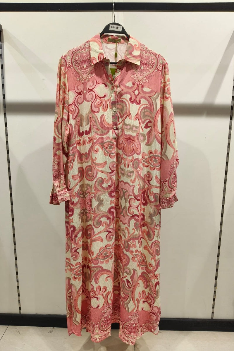 Robe longue imprimée fleurie col chemise