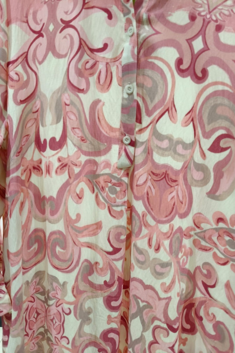 Robe longue imprimée fleurie col chemise
