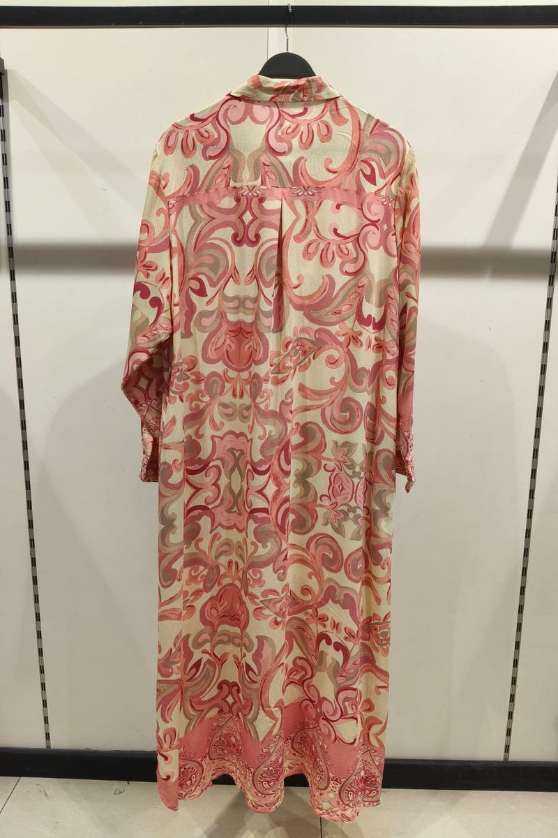 Robe longue imprimée fleurie col chemise
