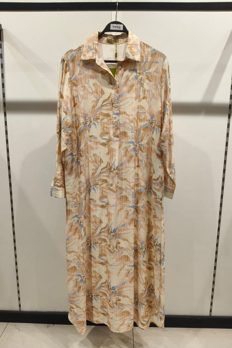 Robe longue imprimée fleurie col chemise