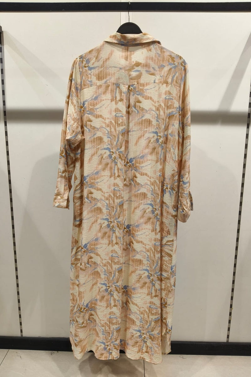 Robe longue imprimée fleurie col chemise