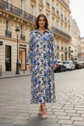 Robe longue imprimée fleurie col chemise