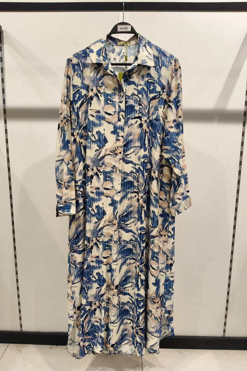 Robe longue imprimée fleurie col chemise