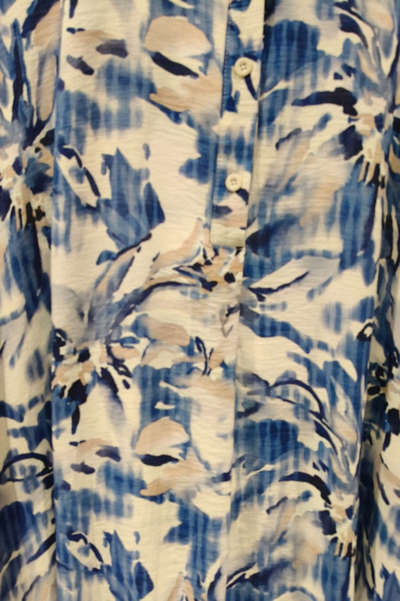 Robe longue imprimée fleurie col chemise
