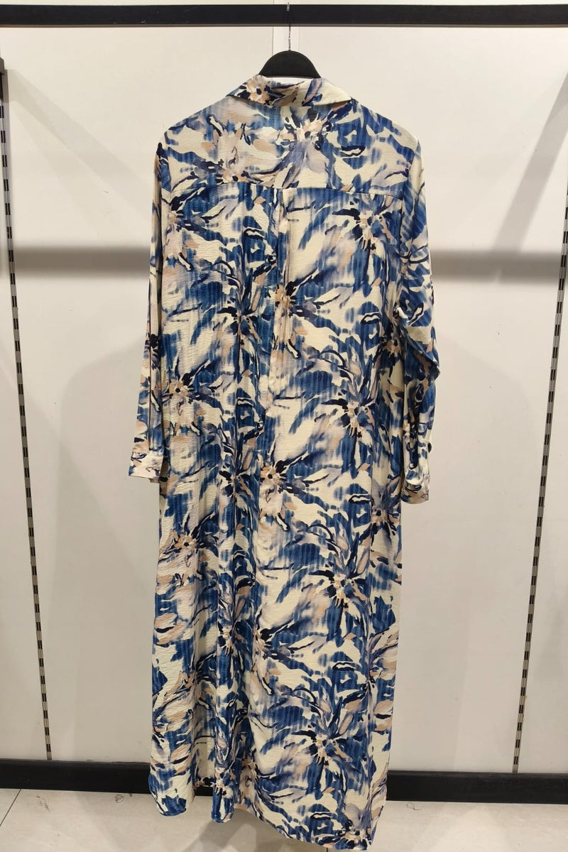 Robe longue imprimée fleurie col chemise