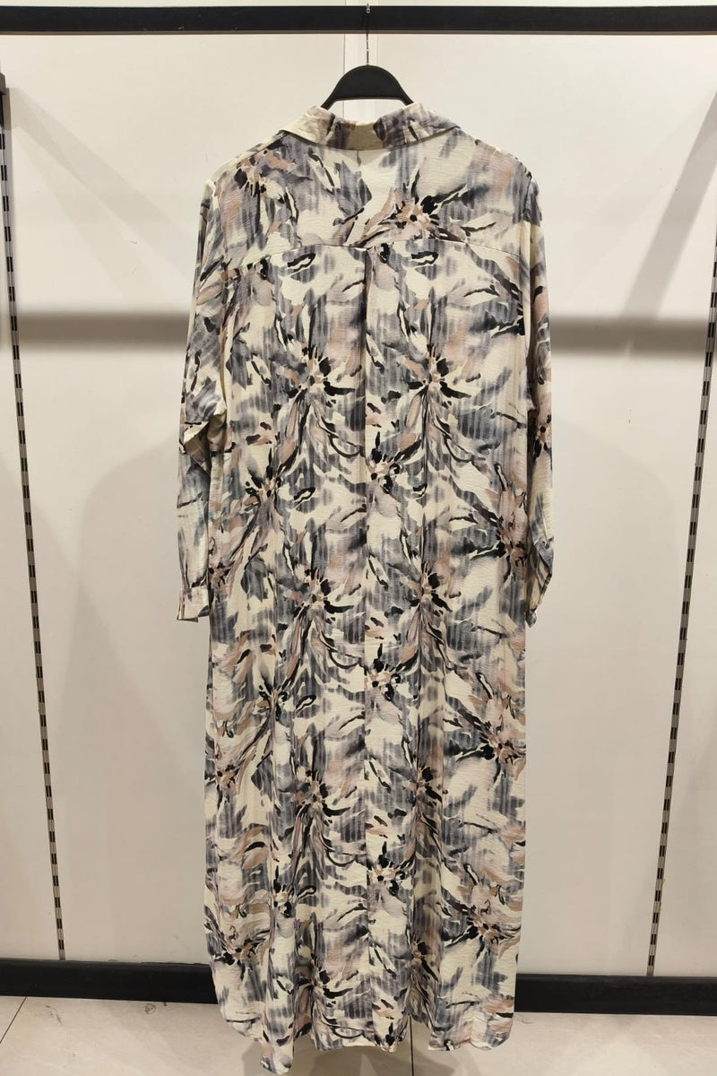 Robe longue imprimée fleurie col chemise
