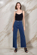 Jean coupe droite stretch effiloché avec 2 poches arrières T34-T42