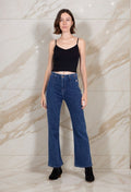 Jean coupe droite stretch avec boutons dorées et 2 poches arrières T34-T42