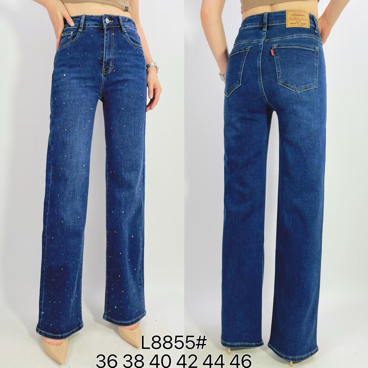 Jean premium coupe droite stretch avec strass T36-T46
