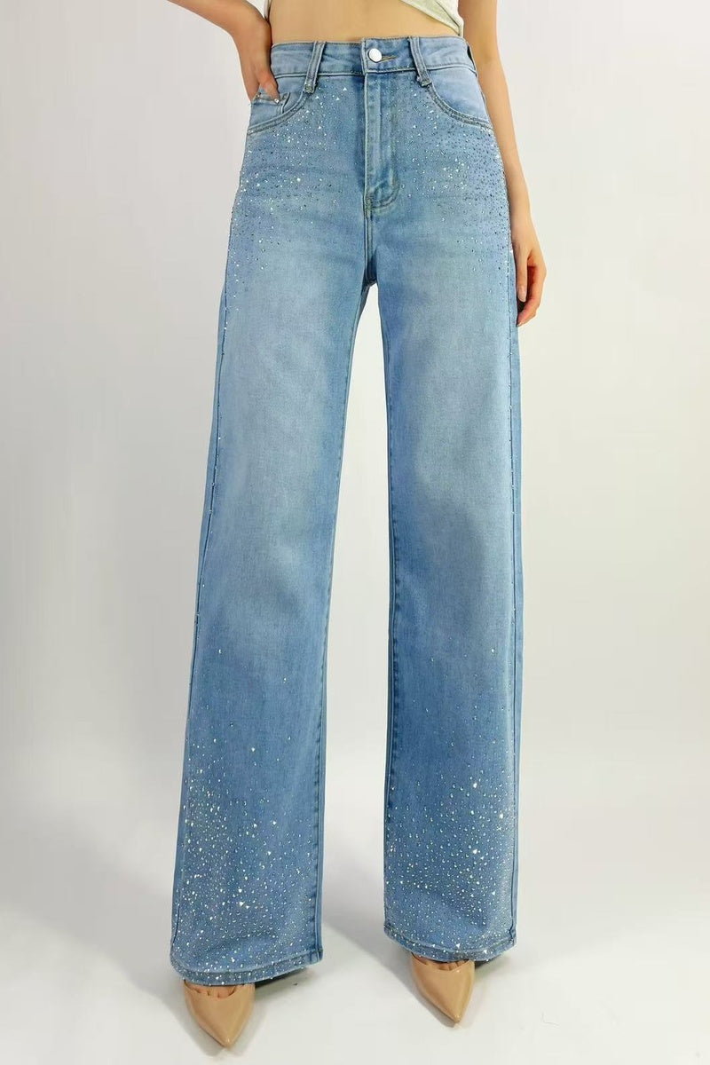 Jean premium coupe droite stretch avec strass T36-T46