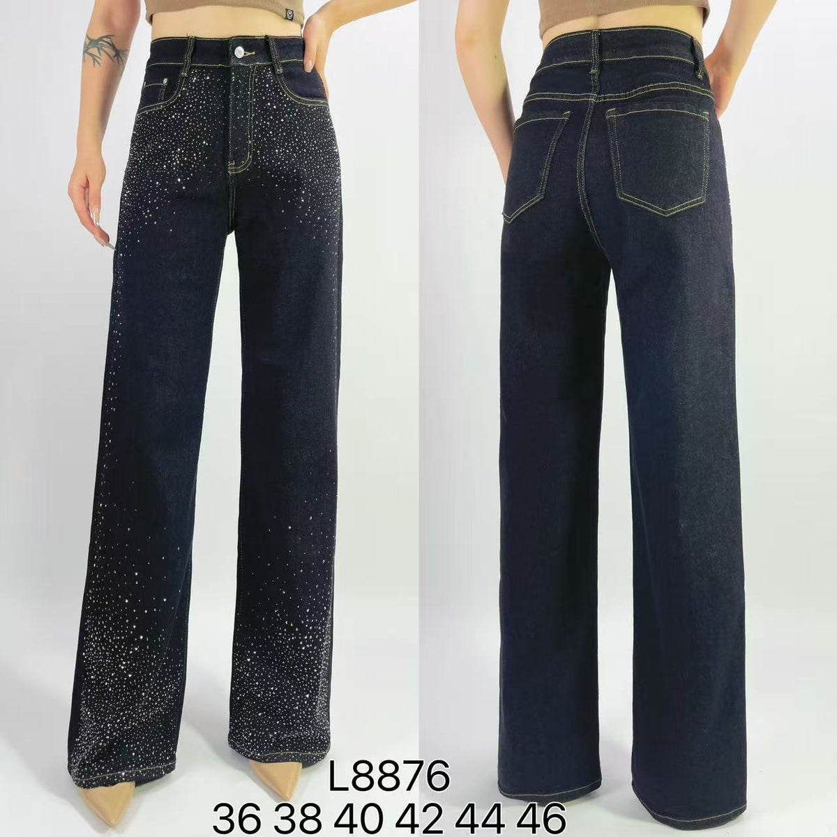 Jean premium coupe droite stretch avec strass T36-T46