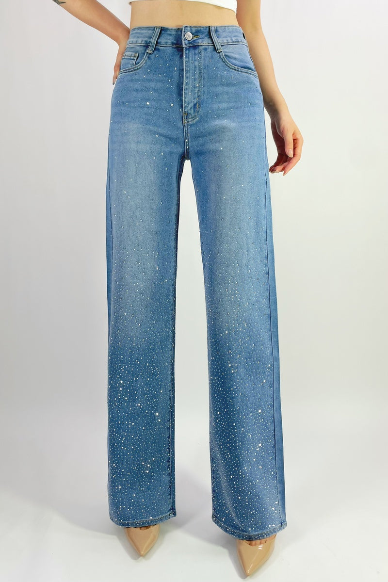 Jean premium coupe droite stretch avec strass T36-T46