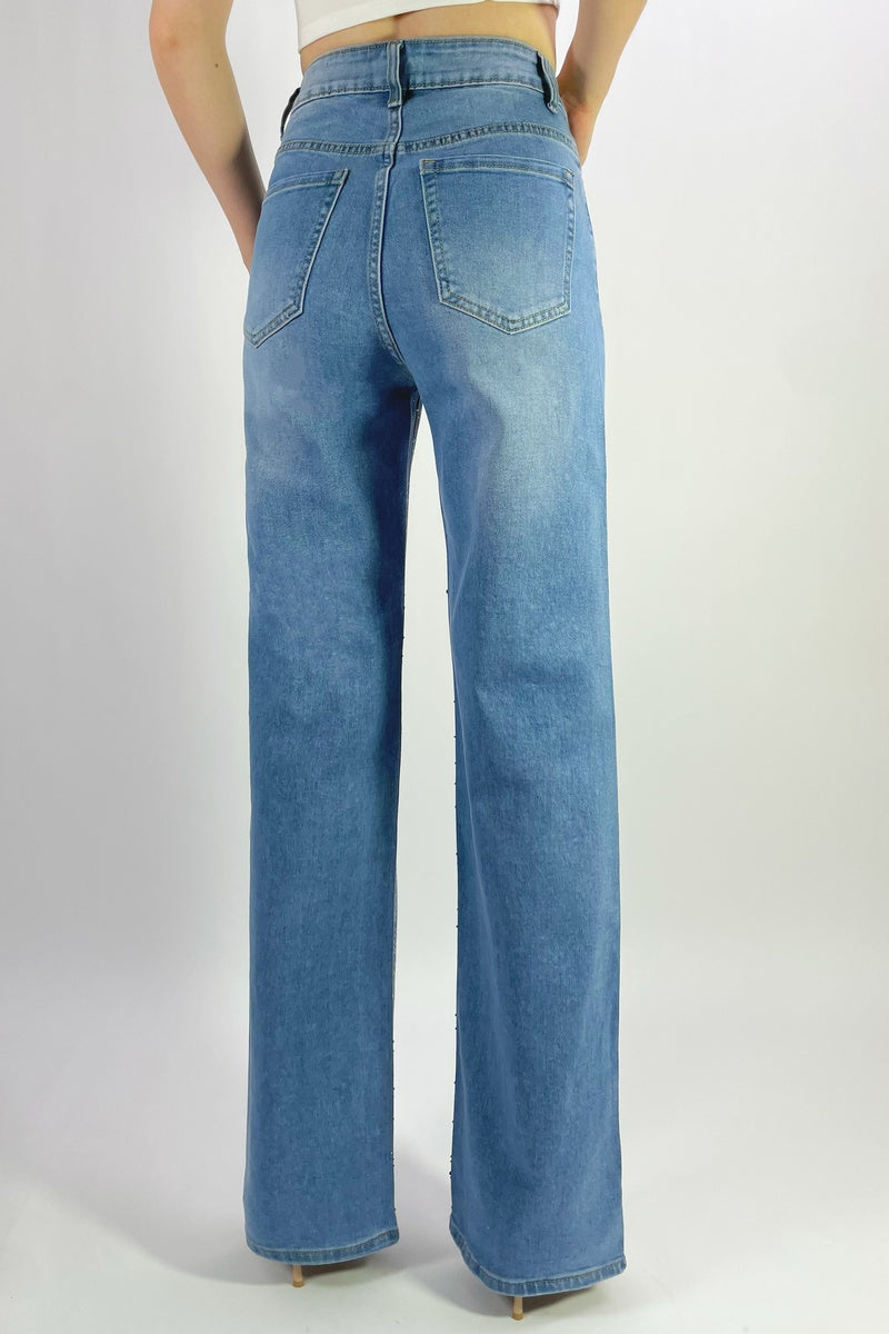 Jean premium coupe droite stretch avec strass T36-T46