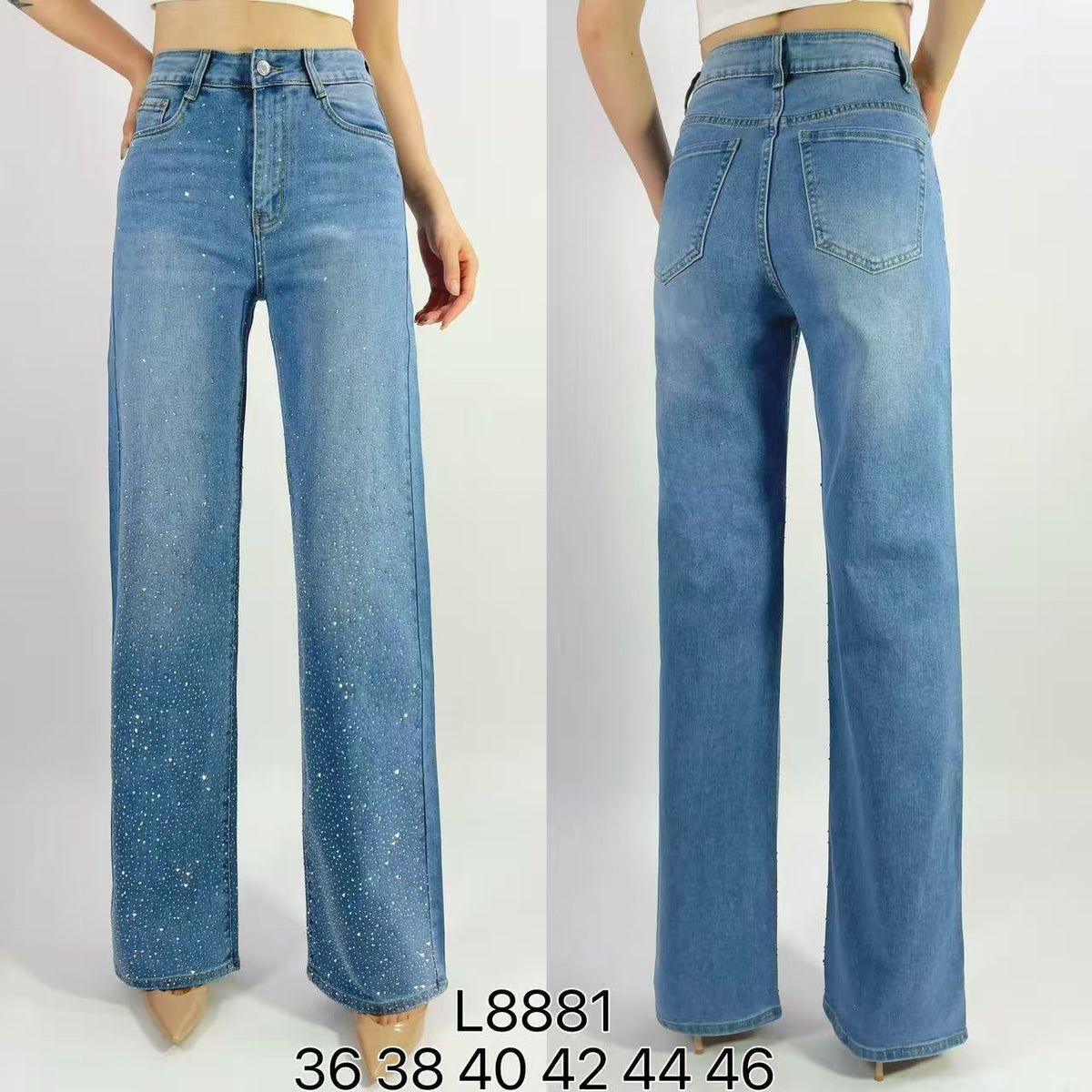 Jean premium coupe droite stretch avec strass T36-T46