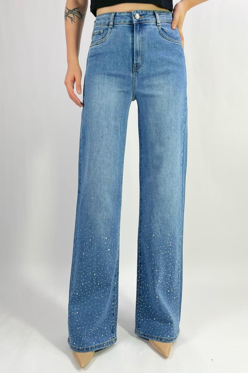 Jean premium coupe droite stretch avec strass T36-T46