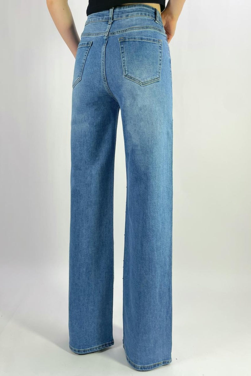 Jean premium coupe droite stretch avec strass T36-T46