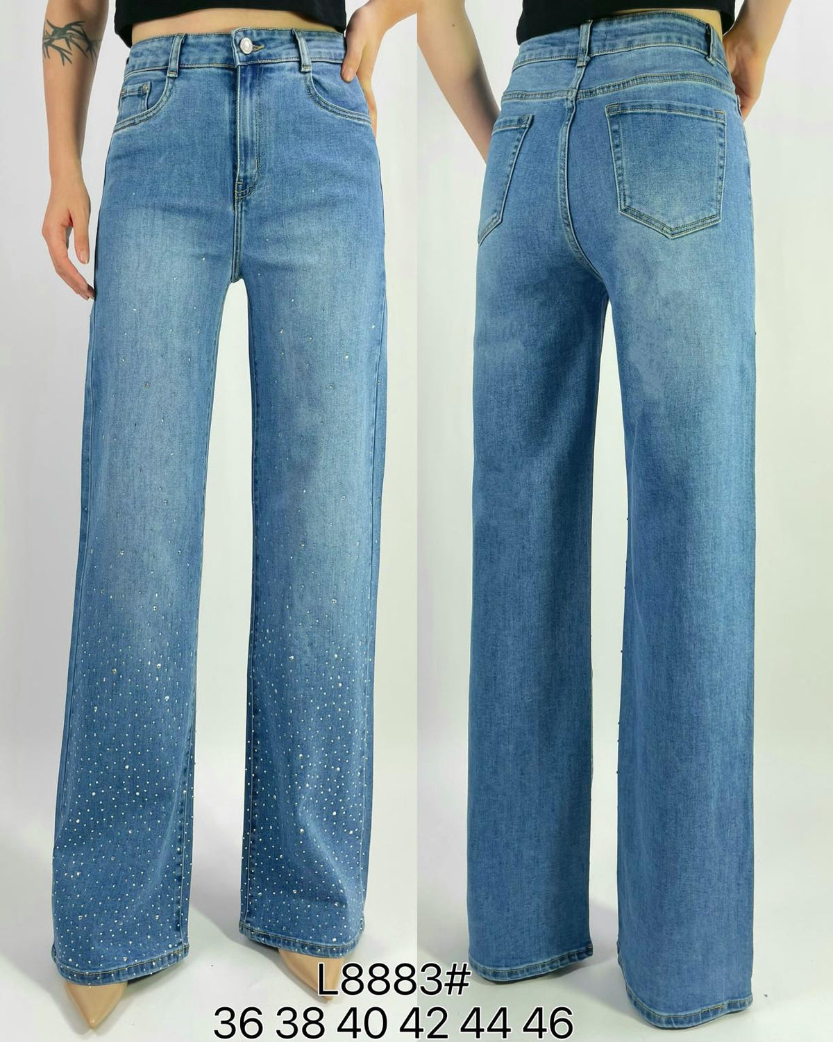 Jean premium coupe droite stretch avec strass T36-T46