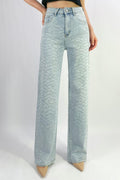 Jean premium coupe droite stretch avec strass nuage T36-T46