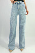 Jean premium coupe droite stretch avec strass fleuri T36-T46