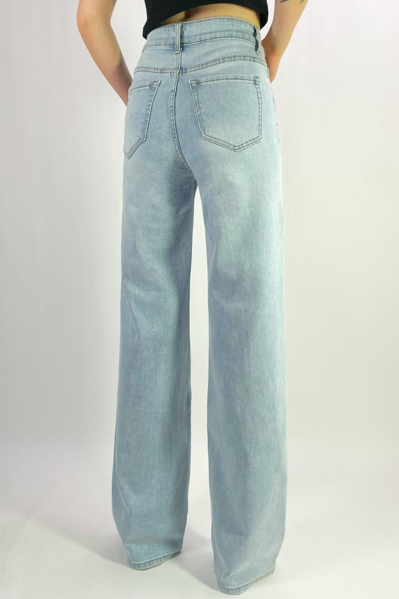Jean premium coupe droite stretch avec strass fleuri T36-T46