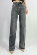 Jean premium coupe droite stretch avec strass fleuri T36-T46