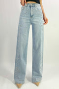 Jean premium coupe droite stretch avec strass fleuri T36-T46