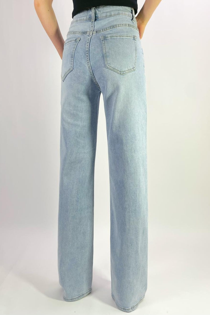 Jean premium coupe droite stretch avec strass fleuri T36-T46