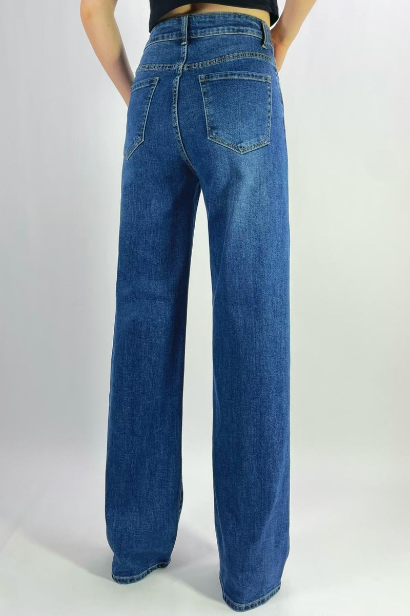 Jean premium coupe droite stretch avec strass fleuri T36-T46