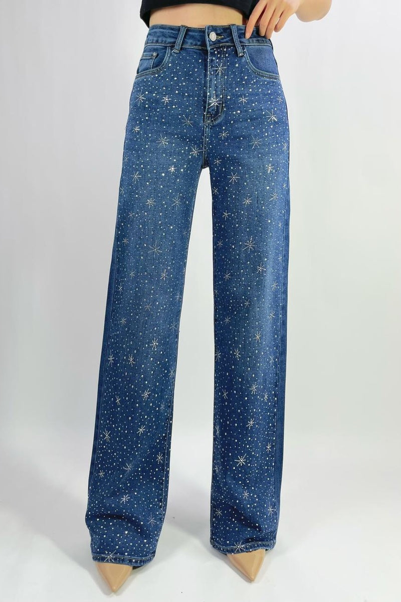 Jean premium coupe droite stretch avec strass T36-T46