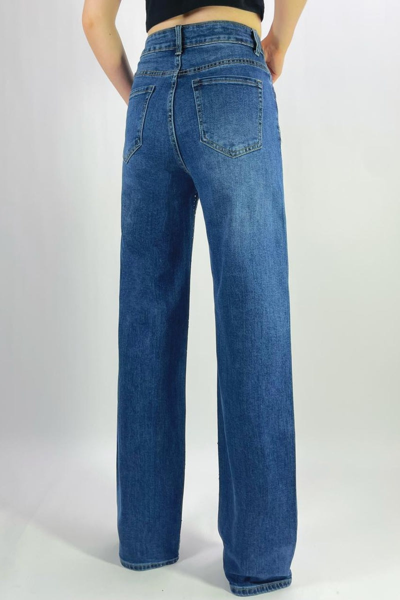 Jean premium coupe droite stretch avec strass T36-T46