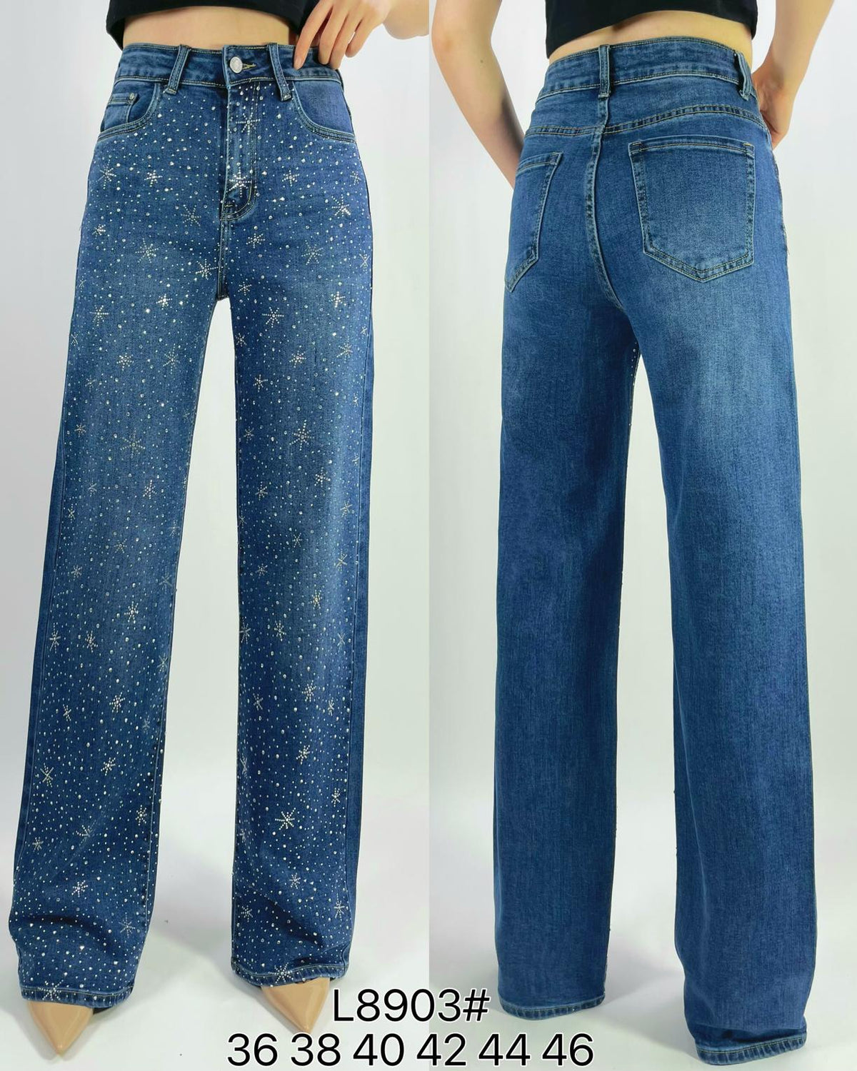 Jean premium coupe droite stretch avec strass T36-T46