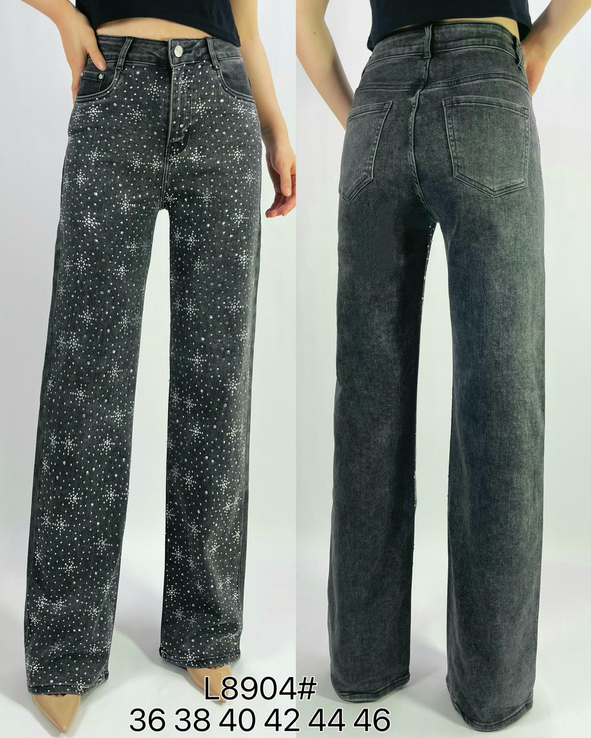 Jean premium coupe droite stretch avec strass fleurie T36-T46