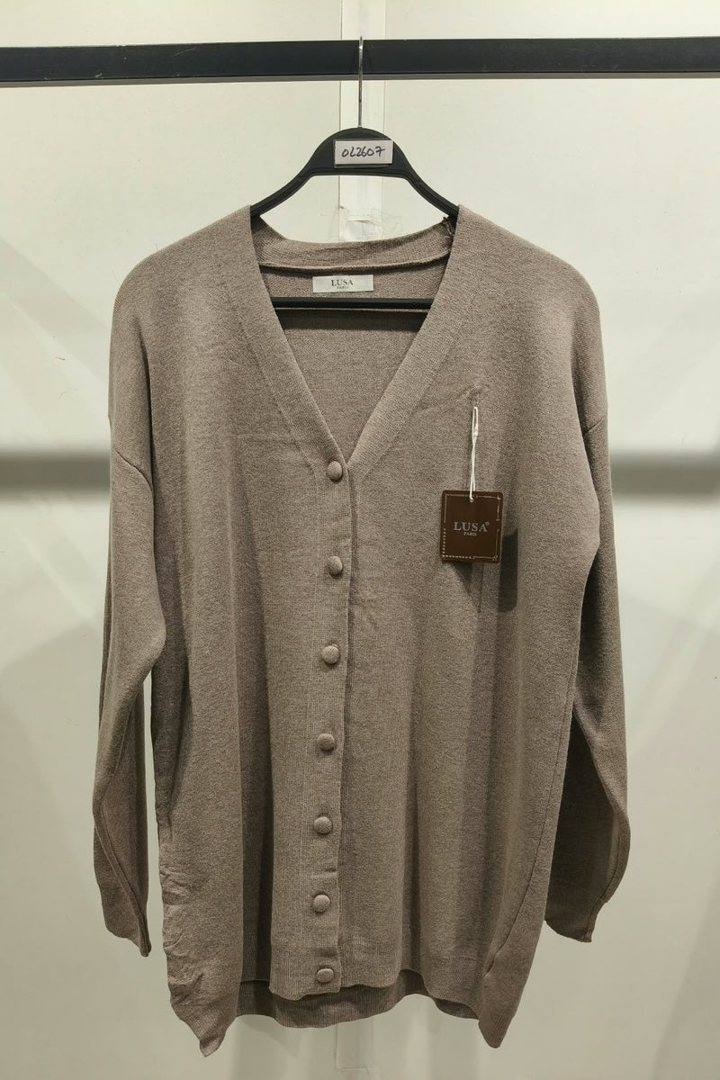 Gilet long boutonné en maille fine
