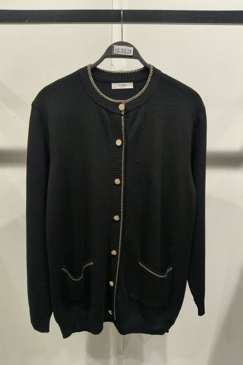 Gilet uni avec poches boutonné en maille fine