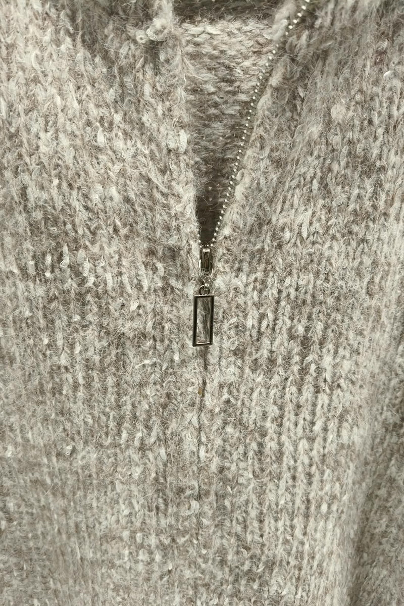 Gilet court zippé scintillant en maille duveteuse, idéal pour un look tendance en discothèque